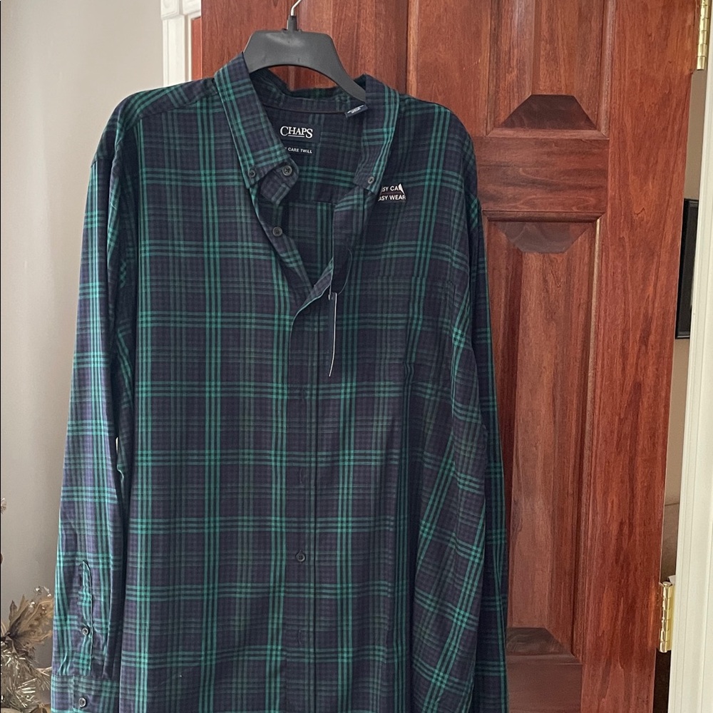 Chaps Men's Navy and Green Plaid Button Down Shirt